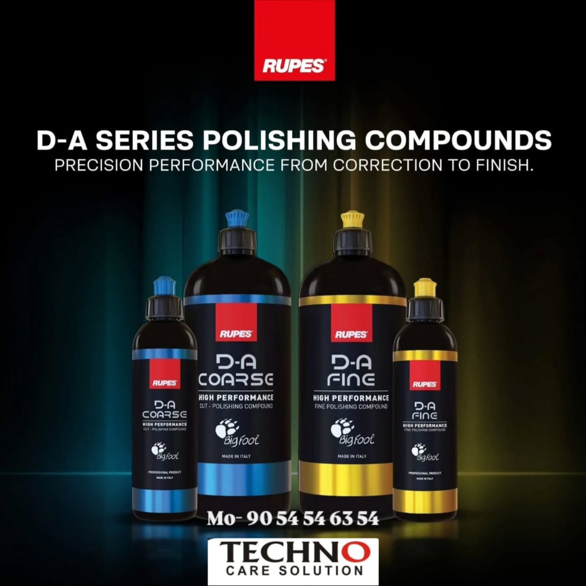 gregoperez85544's tweet photo. Proud to announce we are the official RUPES importer for Gujarat and Rajasthan. Discover the D-A Series Polishing Compounds for heavy correction, refining, and flawless finishing. Contact Techno Care Solution: 9054546354 https://t.co/5fjgWijeXr