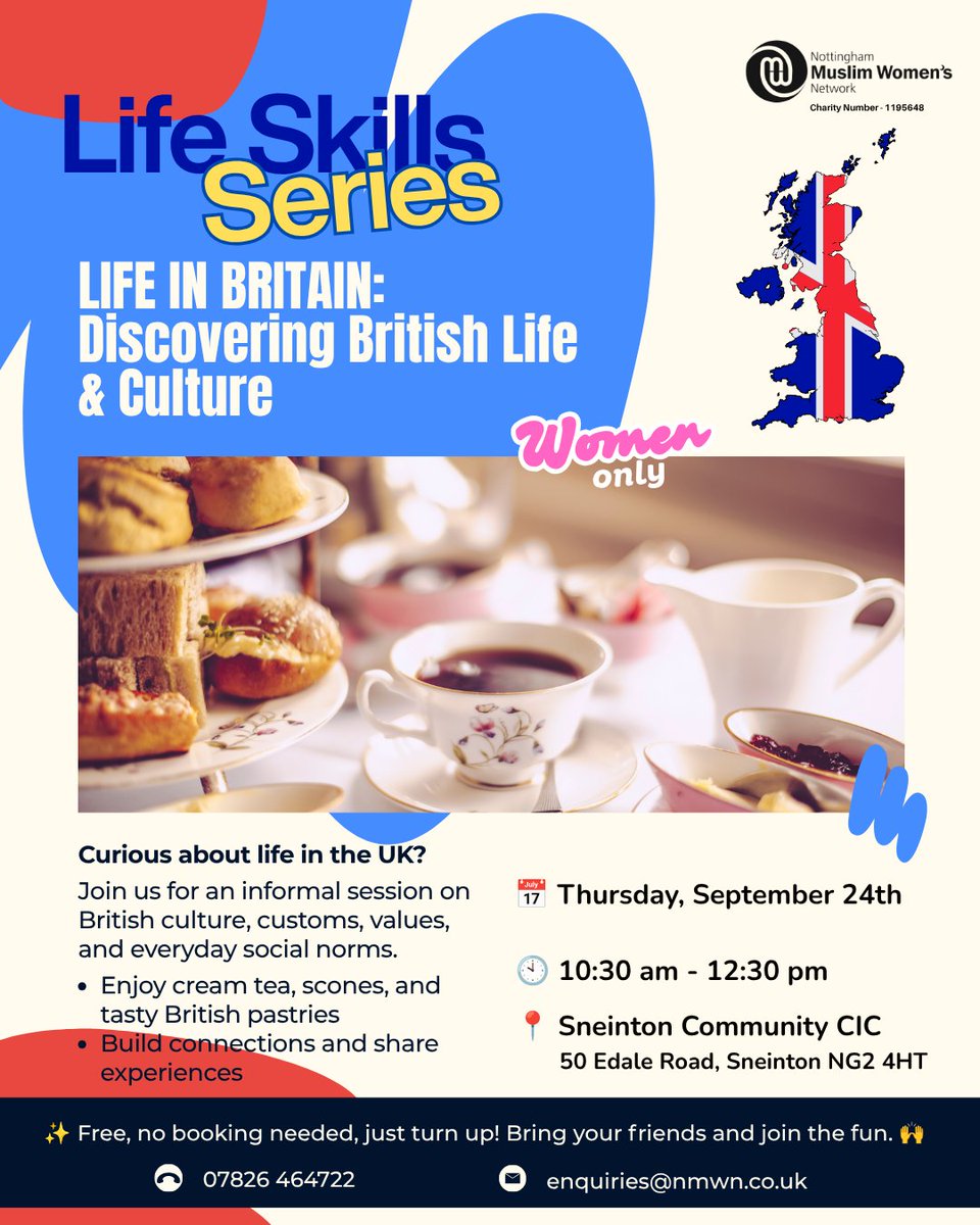 NottinghamMWN's tweet photo. Life Skills Series: Life in Britain – Discovering British Life &amp; Culture ☕️

#LifeSkills #LifeInBritain #BritishCulture #WomenOnly #NottinghamWomen #CommunityConnections #Nottingham #NMWN #LearnTogether #CulturalAwareness #WomenSupportingWomen #SneintonCommunityCIC https://t.co/sxFxDHjryh