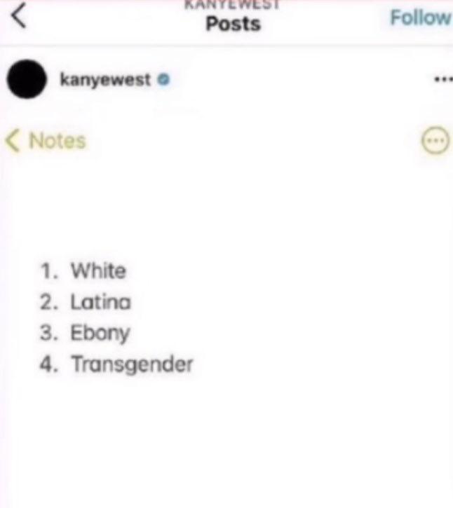 CatPheeb's tweet photo. callback to kanyes mysterious list https://t.co/poLM3sI4wE
