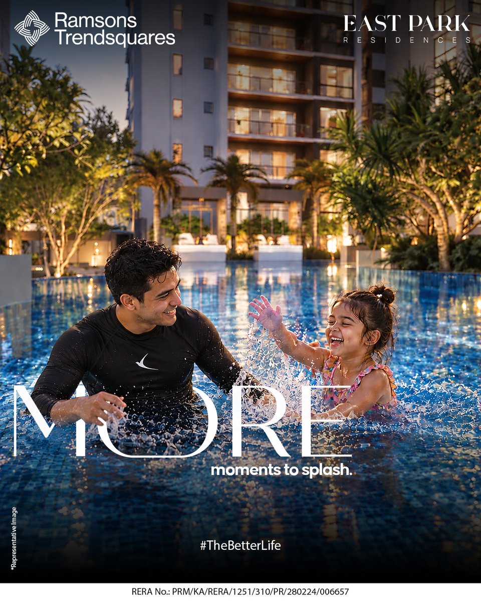 RTBangalore's tweet photo. Where every splash becomes a cherished memory.

Whether it's aN afternoon with the kids or escape after a long day, the pool is designed for moments you'll always look forward to.

#RamsonsTrendsquares #EastParkResidences #TheBetterLife #PoolsideLiving #BangaloreRealEstate https://t.co/qjyZwMm0hR