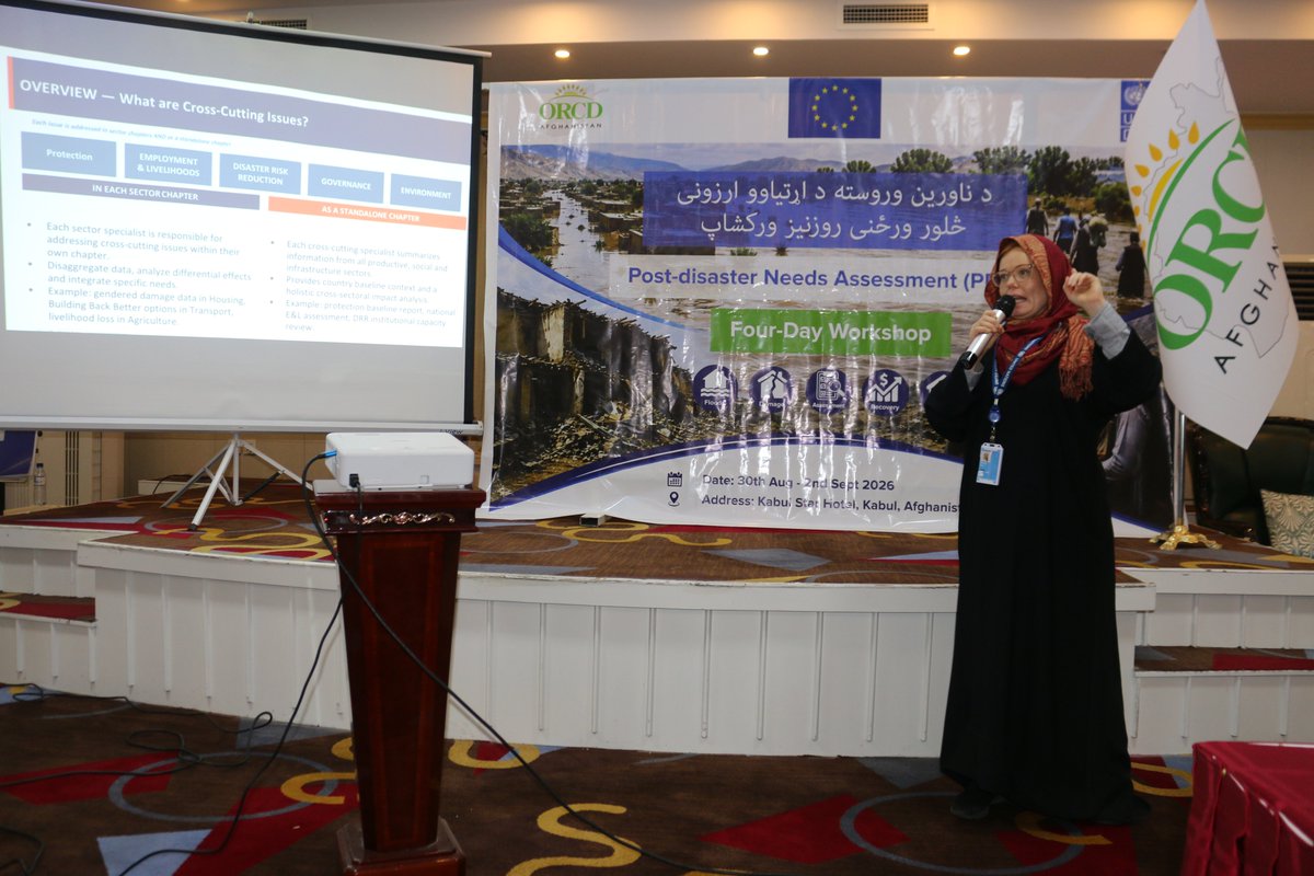 UNDPaf's tweet photo. In Kabul, UNDP Afghanistan and @ORCDOrg trained 120 participants, including 34 women, in Post-Disaster Needs Assessment. Through practical simulations, participants strengthened skills to assess damage, losses and recovery needs and support faster disaster response. https://t.co/caM8GWhsA2