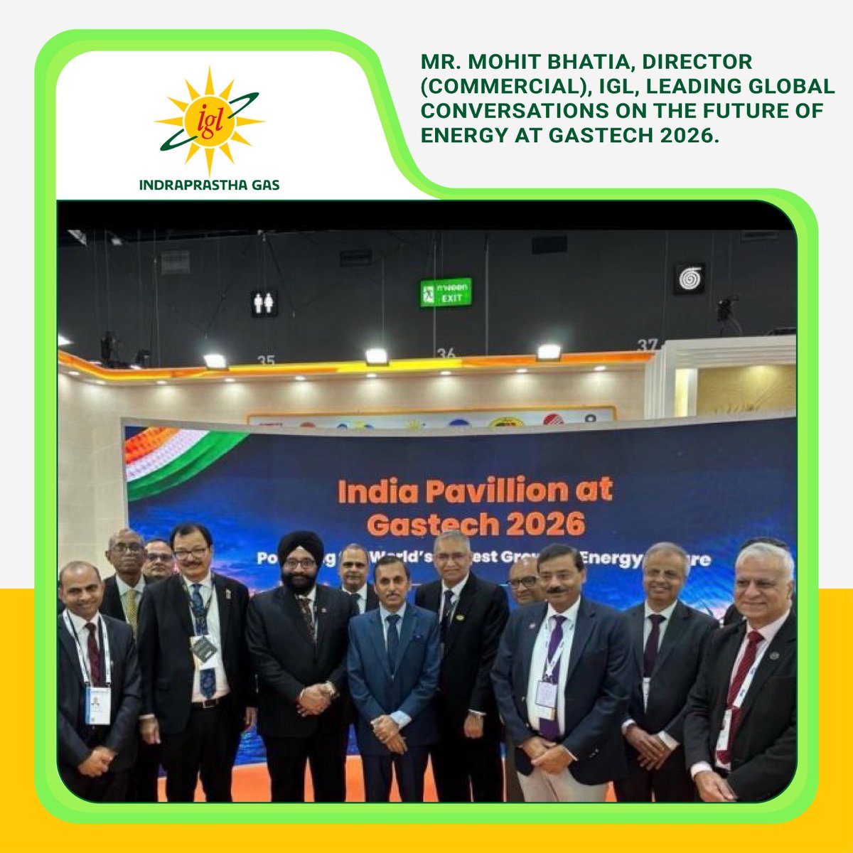 IGLConnect's tweet photo. Driving global dialogues and shaping the low-carbon future at Gastech 2026, Bangkok!

IGL is proud to have Mr. Mohit Bhatia, Director (Commercial), Indraprastha Gas Limited (IGL), representing the organization among global energy leaders, technology pioneers, and key industry stakeholders. 

During leadership interaction at the event, Mr. Bhatia highlighted IGL’s strategic vision across the evolving energy landscape showcasing our core strengths in City Gas Distribution (CGD) alongside our expanding footprint in LNG, Compressed Bio-Gas (CBG), and industrial decarbonisation.

Engaging in vital interactions on LNG security, infrastructure modernization, and technological innovations, Mr. Bhatia emphasized IGL’s commitment to forging international partnerships and bringing global best practices home to build a future-ready, diversified energy ecosystem.

#IGL #Gastech2026 #Leadership #EnergyTransition #CityGasDistribution #LNG #CBG #CleanEnergy #Bangkok