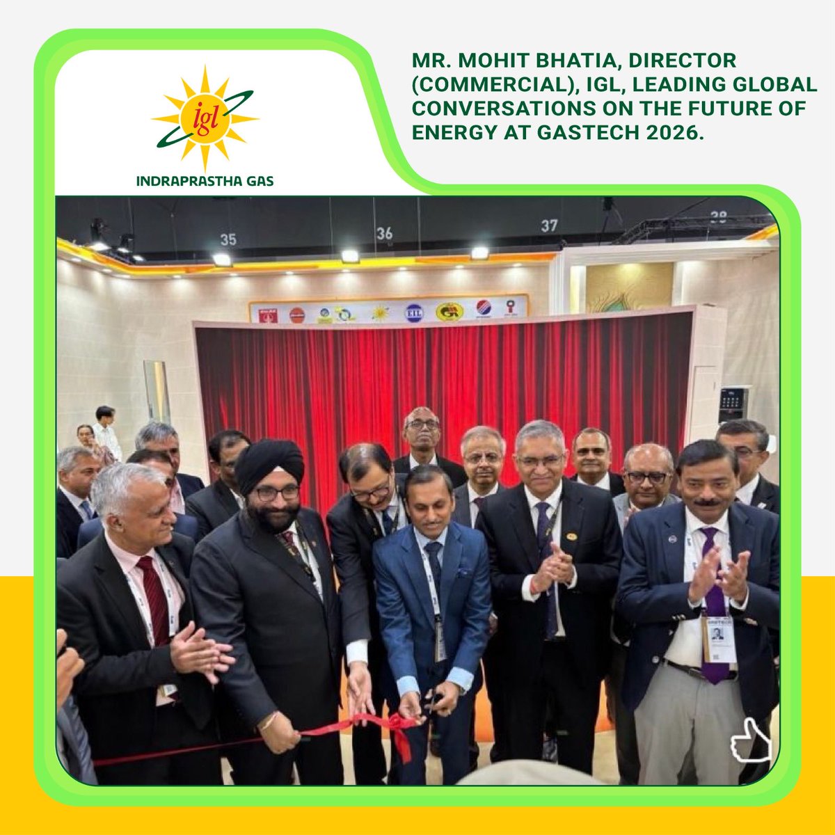 IGLConnect's tweet photo. Driving global dialogues and shaping the low-carbon future at Gastech 2026, Bangkok!

IGL is proud to have Mr. Mohit Bhatia, Director (Commercial), Indraprastha Gas Limited (IGL), representing the organization among global energy leaders, technology pioneers, and key industry stakeholders. 

During leadership interaction at the event, Mr. Bhatia highlighted IGL’s strategic vision across the evolving energy landscape showcasing our core strengths in City Gas Distribution (CGD) alongside our expanding footprint in LNG, Compressed Bio-Gas (CBG), and industrial decarbonisation.

Engaging in vital interactions on LNG security, infrastructure modernization, and technological innovations, Mr. Bhatia emphasized IGL’s commitment to forging international partnerships and bringing global best practices home to build a future-ready, diversified energy ecosystem.

#IGL #Gastech2026 #Leadership #EnergyTransition #CityGasDistribution #LNG #CBG #CleanEnergy #Bangkok