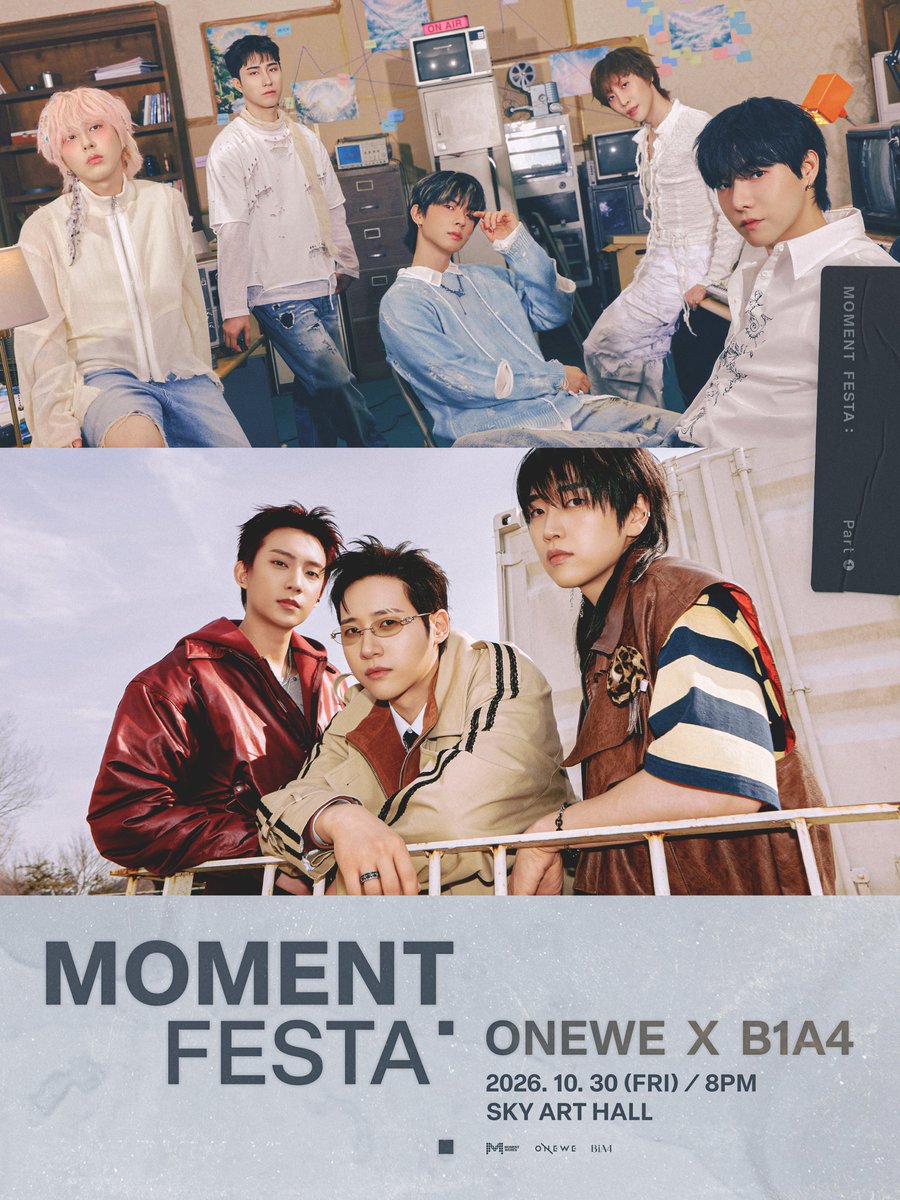 momentwofficial's tweet photo. [MOMENT FESTA: ONEWE X B1A4]

💫일시
2026. 10. 30 (FRI) 8PM 
💫장소
스카이 아트홀 (SKY ARTHALL)
💫티켓 오픈
2026. 09. 21 (MON) 6PM (KST)
💫예매처
멜론 티켓 https://t.co/WAIR4ldzk5