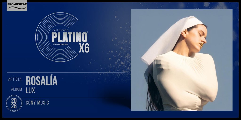 portaldemusica's tweet photo. @karolg @judeline__ @_rusowsky @UniversalSpain @pedrodquevedo @LaPanterabby @kabasakiprod @Rvfvrxiz @jaywheelerpr @OvyOnTheDrums @beelecito @itsemilucho 🎶 #DiscoDePlatino 💿x6 para el álbum LUX de Rosalía https://t.co/sv4LfDZoNM