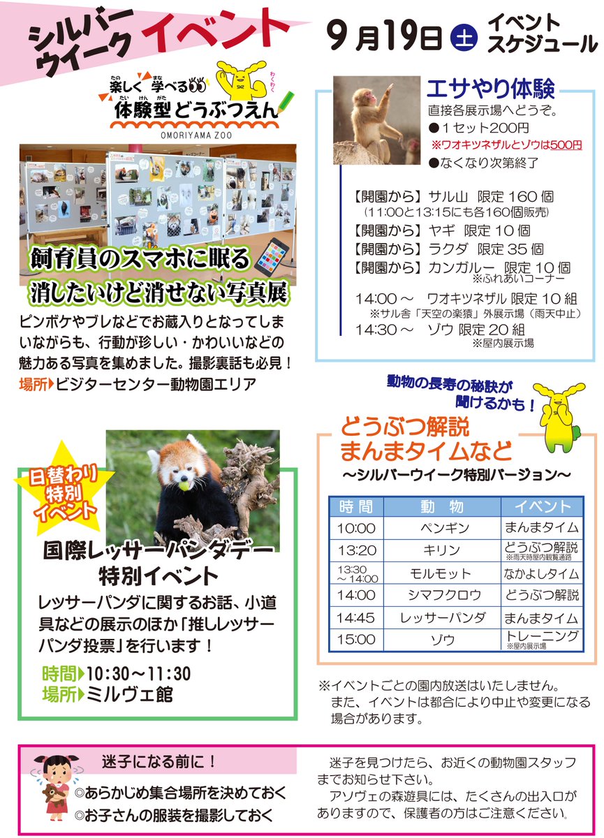 omoriyama_zoo's tweet photo. 【シルバーウイークは大森山動物園へ📢9月19日(土)のイベント🍎】
本日の注目イベントは、10時30分からの｢国際レッサーパンダデー特別イベント｣です。お話や小道具などの展示のほか、「推しレッサーパンダ投票」を行います✨
https://t.co/PPPuiowtHZ https://t.co/CYlRg2hhJT