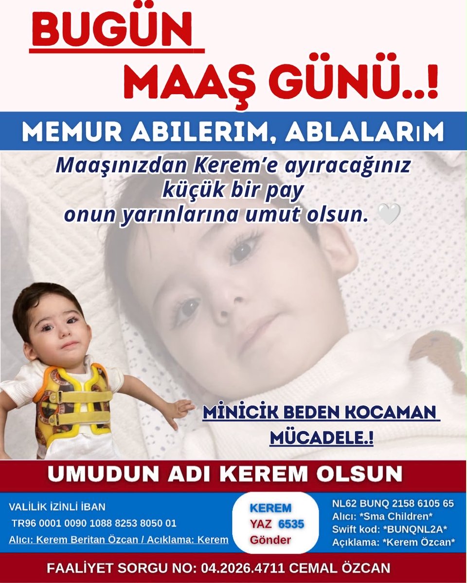 sma_keremozcan's tweet photo. Maaş gününde bir evladın umuduna ortak olalım. 💙
Bu maaşımızdan Kerem’e ayıracağımız küçük bir destek, onun yarınlarına kocaman bir umut olsun. 🙏🏻
SMA Kerem için el ele, umutla… 🩵
#salı #AAEditörMasası
#AsmGrupİşsizKalıyor
#NereyeGidiyoruz #Mazot100
#brøndby #motorin
#ZOREN https://t.co/dEHGWYLPfM
