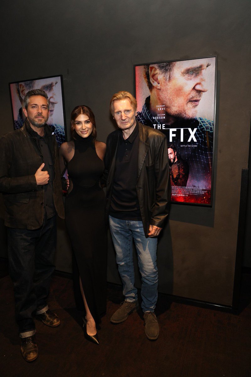 filmfare's tweet photo. Elnaaz Norouzi strikes a pose with Liam Neeson &amp; Shazam star Zachary Levi at The Fix’s New York premiere. 😍

#TheFix #ZacharyLevi #LiamNeeson #ElnaazNorouzi https://t.co/L9ntM4xMmv