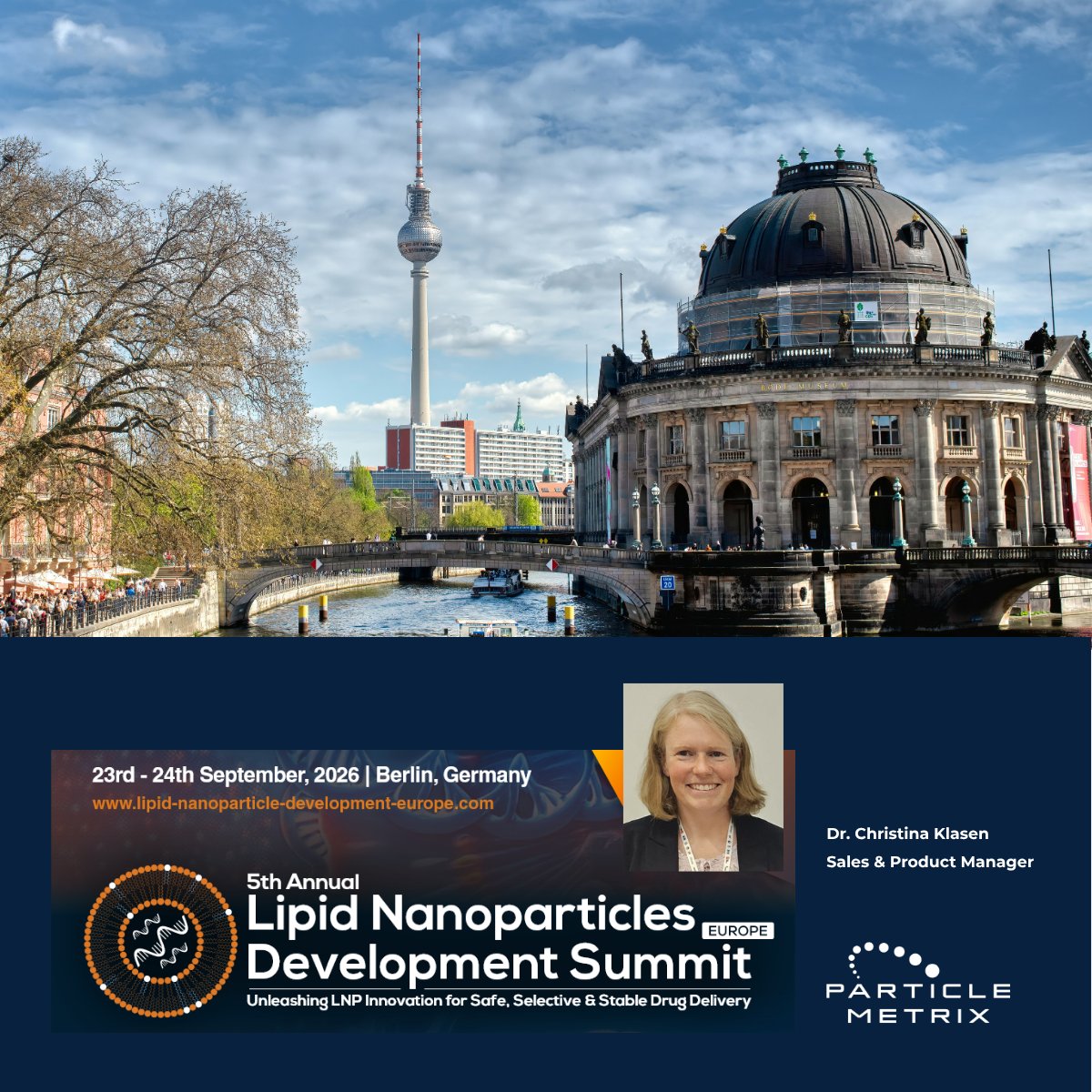 Particle_Metrix's tweet photo. Next stop: Lipid Nanoparticles Development Summit Europe! 📍 Berlin | Sept 23-24
Meet Dr. Christina Klasen and discover how ZetaView® supports LNP research with multiparametric nanoparticle characterization.
Stop by the @Particle_Metrix booth and talk LNPs with us!
#NTA #LNPs https://t.co/xQzkr74hb6