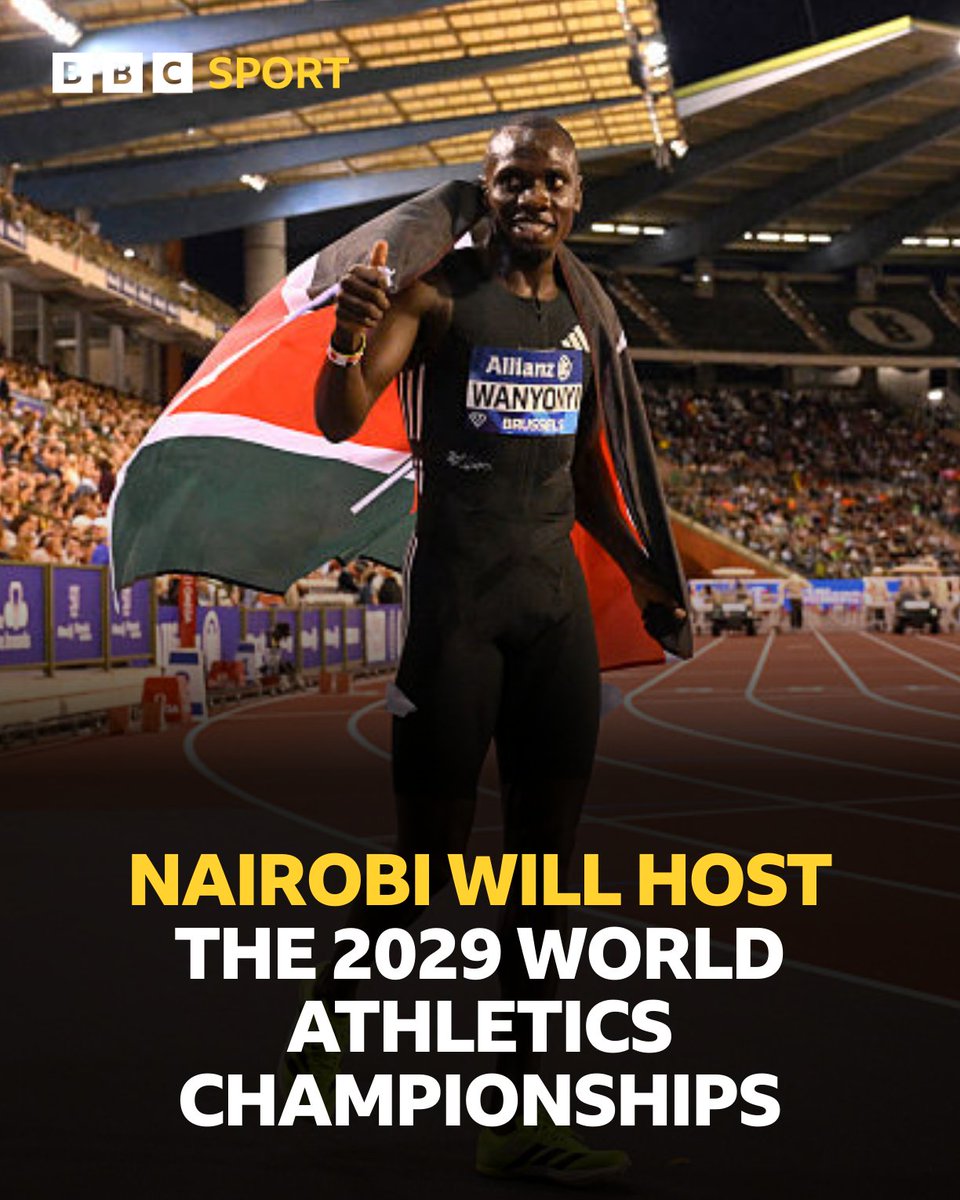 BBCSport's tweet photo. The World Athletics Championships is heading to Africa for the first time. 🇰🇪

Nairobi beat competition from London, Rome and Munich to be awarded the 2029 event.

Munich will host in 2031. https://t.co/syFfTy7Huq