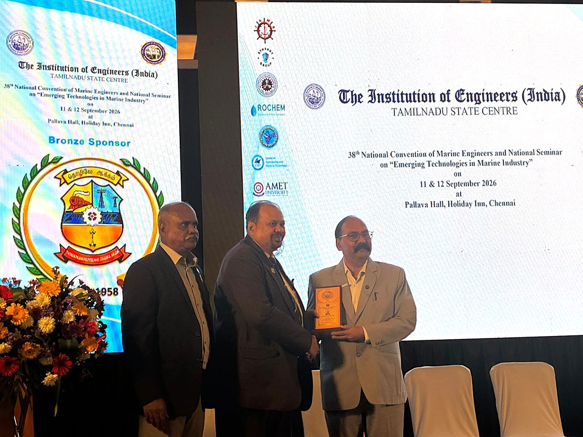 irclass's tweet photo. Mr. P. K. Mishra, MD, @irclass was felicitated with the Eminent Engineer Award at the 38th National Convention of Marine Engineers &amp; National Seminar on 'Emerging Technologies in Marine Industry', organised by The Institution of Engineers(India)Tamil Nadu State Centre in Chennai. https://t.co/r4hvvGBVsd