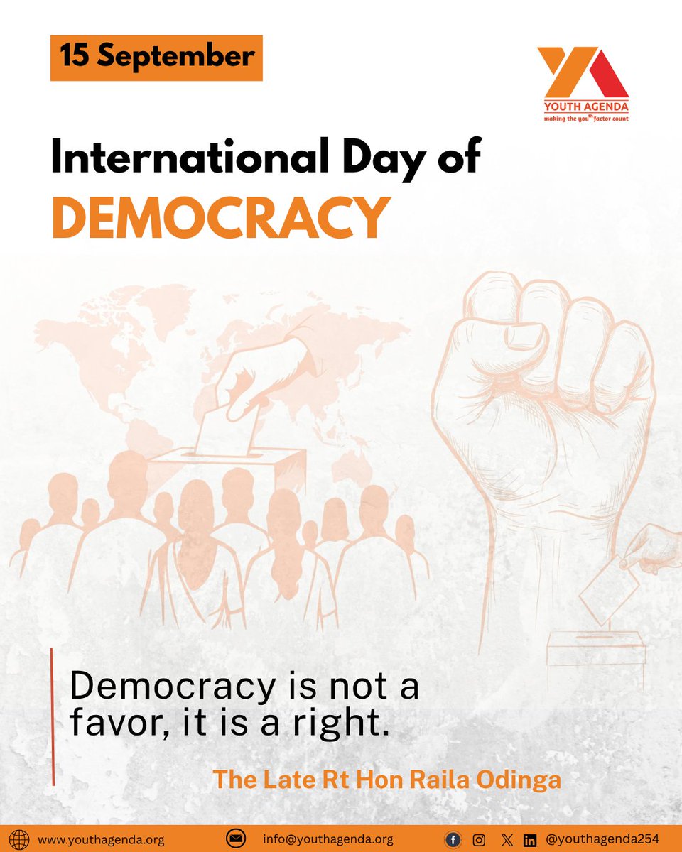 youthagenda254's tweet photo. Happy International Day of Democracy!
As we celebrate the International Day of Democracy today, we are reminded of the immense power we hold. We have the power to decide who leads and how we are governed✊🏾🇰🇪!
#MakingTheYouthFactorCount #InternationalDemocracyDay https://t.co/bacgyzGOIz