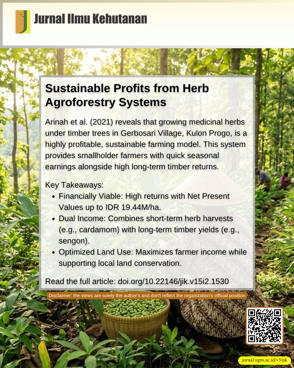 JurnalKehutanan's tweet photo. Sustainable Profits from Herb Agroforestry Systems
https://t.co/gUqe7mai89
#HerbsAgroforestry #Agroforestry #FinancialFeasibilityAnalysis,
#CommunityForest #Profitability #EcoFarming https://t.co/0c0Ir65ezT