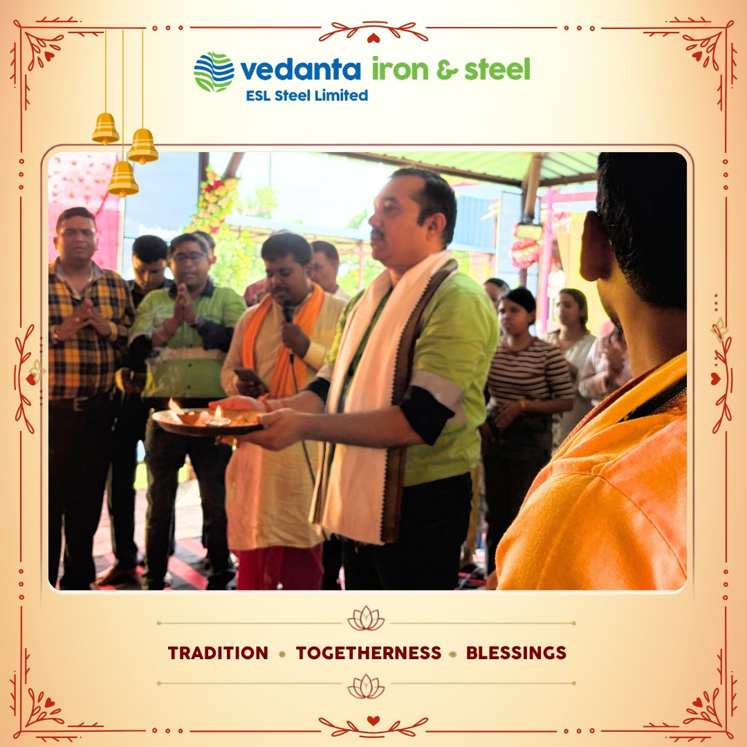 ESLSteelLimited's tweet photo. At ESL, we celebrated Ganesh Chaturthi with devotion, joy and togetherness. 

Celebrating tradition, blessings and new beginnings with Lord Ganesha’s blessings. 

Ganpati Bappa Morya!

#ESL #VISL #GaneshChaturthi  #Togetherness #CelebrationsAtESL https://t.co/nx7zmR7qNM