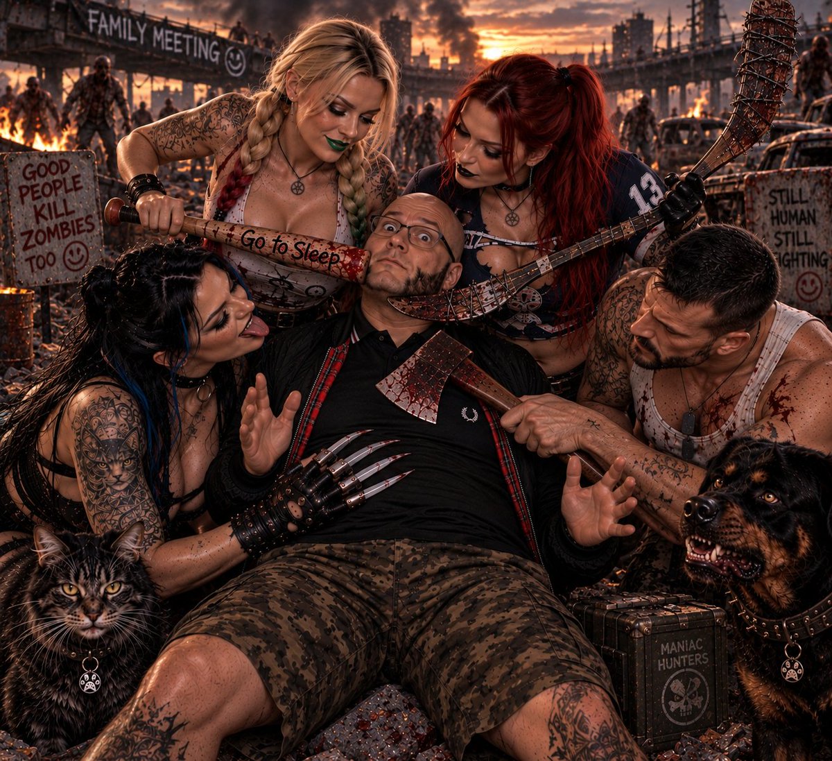 Go_Pats_Vienna's tweet photo. 🧟‍♀️⚾🏒🐈‍⬛🪓 Meet the Maniac Hunters!
Four siblings. One zombie apocalypse. And apparently, I messed with the wrong family. 🤣
👉 Follow my second account @Denny_Originals and meet Clarissa, Ruby, Niki & Alex!
🎮 Gaming Art · FanArt · Original Characters
#ManiacHunters #OriginalCharacters #GamingArt #ZombieApocalypse #DennyOriginals