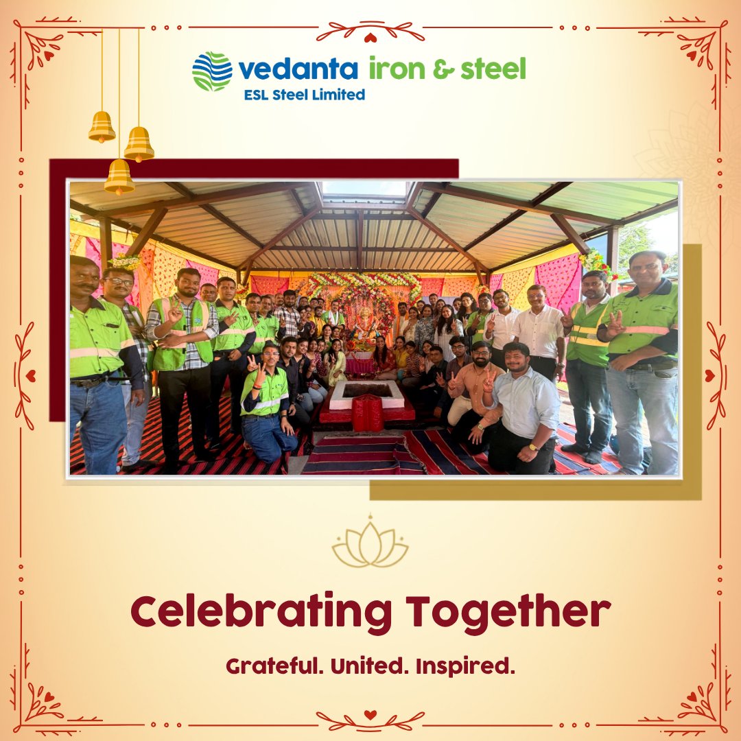 ESLSteelLimited's tweet photo. At ESL, we celebrated Ganesh Chaturthi with devotion, joy and togetherness. 

Celebrating tradition, blessings and new beginnings with Lord Ganesha’s blessings. 

Ganpati Bappa Morya!

#ESL #VISL #GaneshChaturthi  #Togetherness #CelebrationsAtESL https://t.co/nx7zmR7qNM
