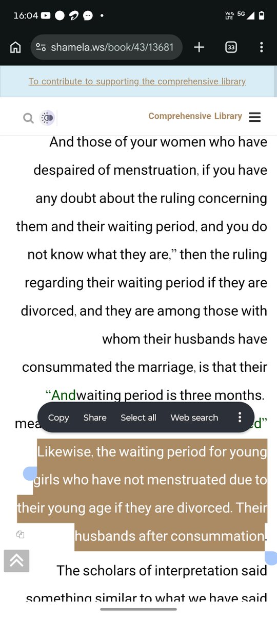 jasonezra23's tweet photo. @grok @Jahilterminator @si62119640 @debate_4Truth @mountain What does tabari say here

After contract or consummation

Teach this inbred muzzie some reading comprehension 🤣🤣 https://t.co/RMEzmcvhY4