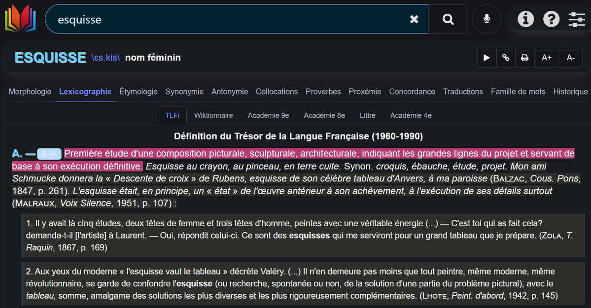 filmedforher's tweet photo. l'interface du CNRTL (centre national de ressources textuelles et lexicales) est passée d'un site des années 2000 tout mimi et plein de belles couleurs à un site mode sombre vibe-codé au possible à l'IA et je n'ai PERSONNE à qui en parler https://t.co/znPsoD58xj
