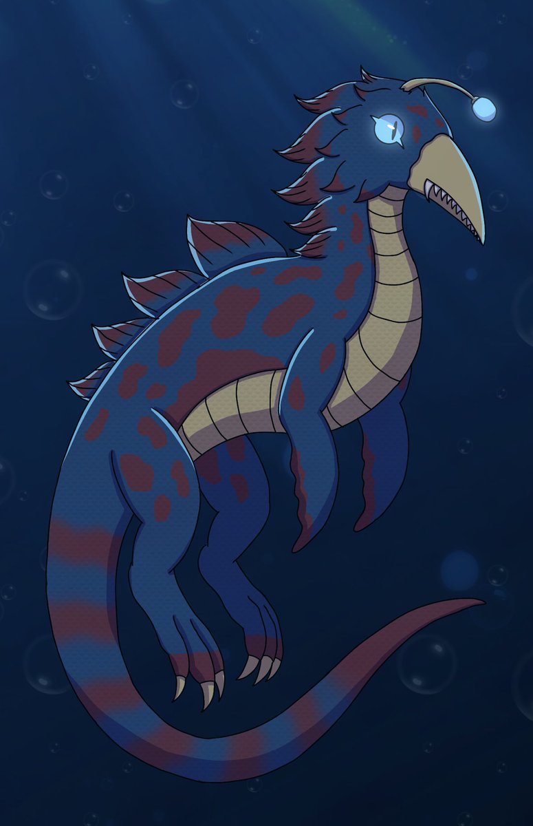 ChibipieKagane's tweet photo. Took a prompt challenge and drew my sea creature based on my own info, so here is my sea creature that I drew myself. Like a beaked sea raptor :3
I imagine it lighting up the dark, and the last thing you see is this creature swimming quickly to you
#seacreatures #digitalart #OC https://t.co/MnWjlxBSSl