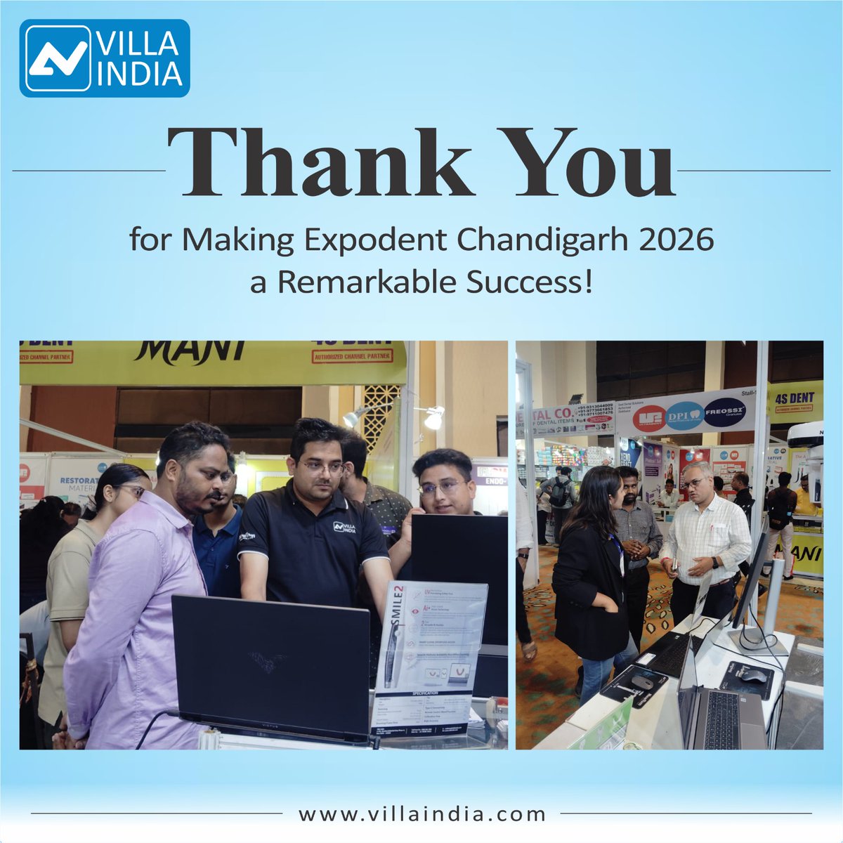 Villa_india__'s tweet photo. 🙏 𝙏𝙝𝙖𝙣𝙠 𝙔𝙤𝙪, 𝘾𝙝𝙖𝙣𝙙𝙞𝙜𝙖𝙧𝙝! 𝙉𝙚𝙭𝙩 𝙎𝙩𝙤𝙥: 𝘽𝙚𝙣𝙜𝙖𝙡𝙪𝙧𝙪! 🚀✨
Toll Free: 1800 202 1960
Web: https://t.co/iBPf6IsSzw
#villaindia #expodentchandigarh #bengaluruexpodent #expodent2026 #bengalurudentists #biec #digitaldentistry #dentalexhibition #dentaltech https://t.co/wCmJfqqiQt