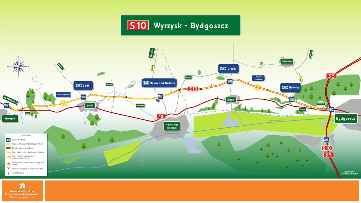 JSDrob's tweet photo. Kolejna ekspresówka - kolejna grafika. Tak będzie wyglądać przebieg S10 Wyrzysk - Bydgoszcz na tle obecnego lokalnego układu drogowego. https://t.co/enUVf00dNR
