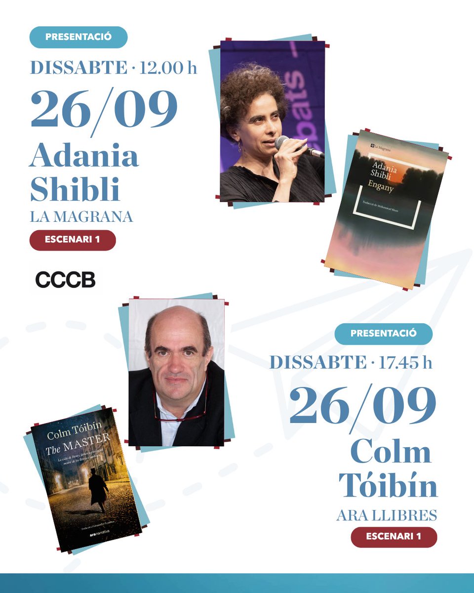 LaSetmana's tweet photo. A #LaSetmana26 ens visitaran 🖋️ autors i autores internacionals de gran èxit a casa nostra i arreu! L’Adania Shibli presentarà “Engany" (@penguinllibres) de la mà del CCCB, la Clare Pollard presentarà "Les fades modernes" (@elclubeditor), el Leonardo San Pietro presentarà “Festa amb casuari" (@LleonardEditor) i el Colm Tóibín presentarà “The Master” (@arallibres).  

💥També ens visitarà la Zadie Smith, que serà signant llibres a #LaSetmana26 com “El frau" i “Morts i vius” (@jande_editorial).