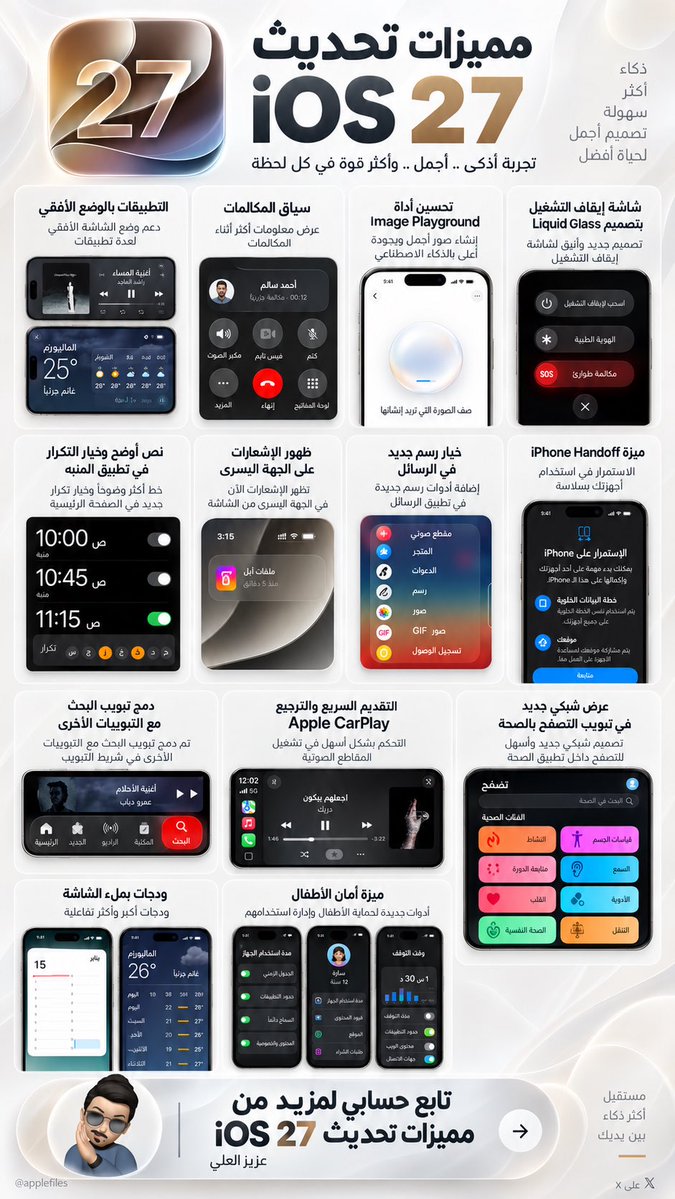 ZDA99's tweet photo. جميع مميزات تحديث #الايفون #ios27 https://t.co/eSFaleyyzY