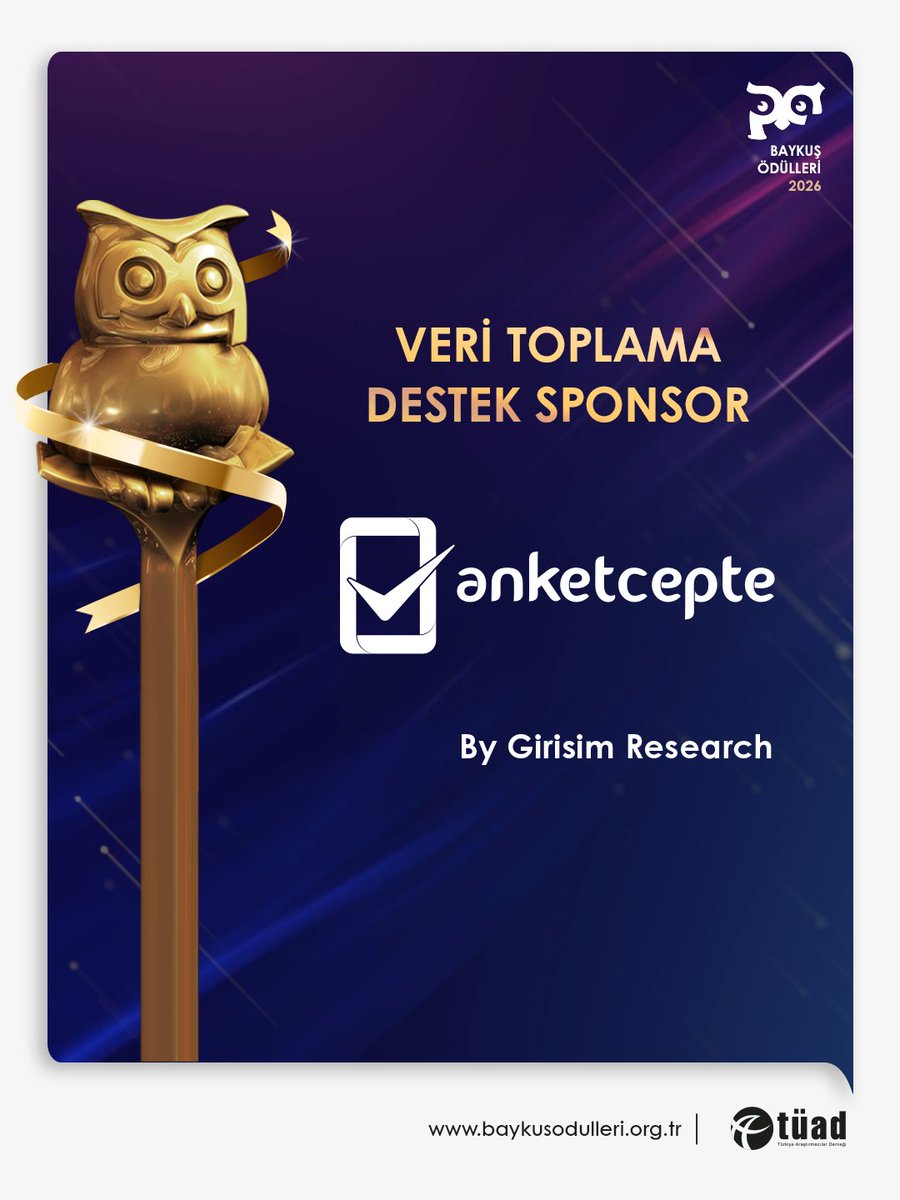 TrArasDernegi's tweet photo. 14. Baykuş Ödülleri Törenine "Veri Toplama Destek Sponsor" olarak katkı sağlayan @anketcepte #GirişimResearch'e teşekkür ederiz 
 #Tüad #BaykuşÖdülleri2026 https://t.co/s9CX0ypMIW