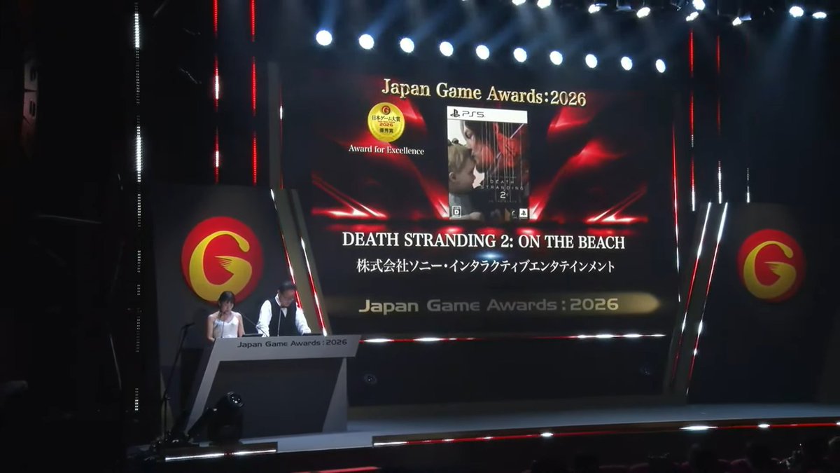 PlayStation_jp's tweet photo. 「日本ゲーム大賞2026 年間作品部門」にて、『Ghost of Yōtei』と『DEATH STRANDING 2: ON THE BEACH』が受賞し、本日、発表授賞式が行なわれました。

このたびは選出いただき、ありがとうございました！ https://t.co/OiKv1lKCWn