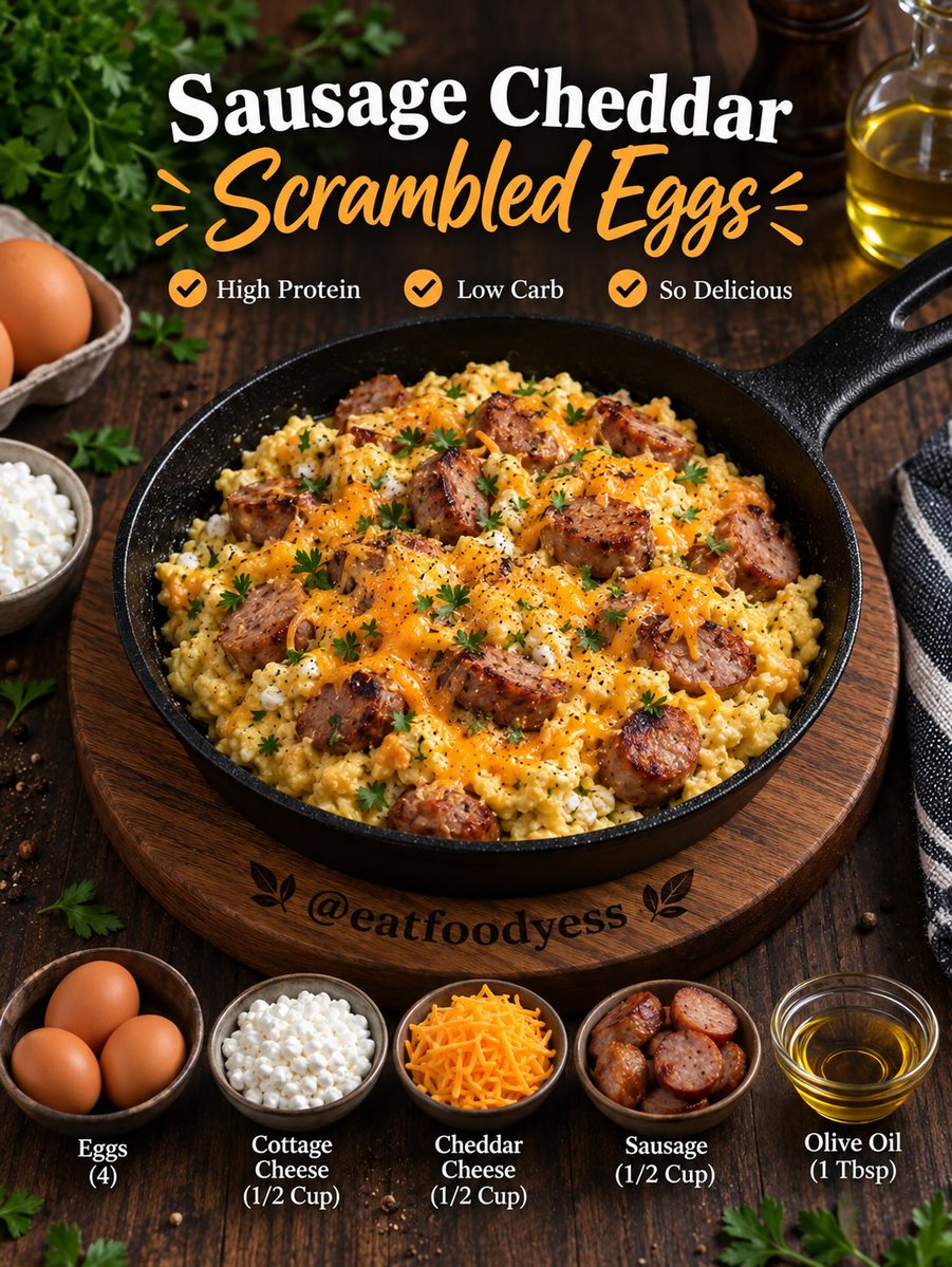 SundayVixkpze's tweet photo. Healthy Egg Recipes

Four delicious, high-protein egg recipes that are easy to make and perfect for a healthy breakfast. 1. Sausage Cheddar Scrambled Eggs 
Ingredients: 4 eggs, ½ cup cottage cheese, ½ cup shredded cheddar, ½ cup cooked sliced https://t.co/zSQqLLca4Z