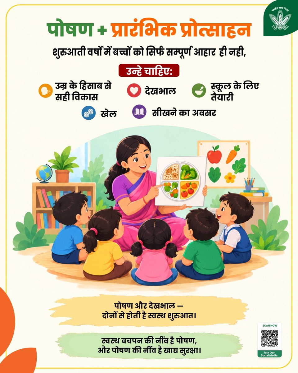 FCI_India's tweet photo. पोषण और देखभाल, दोनों से होती है सही शुरुआत।
बच्चों के शुरुआती 1,000 दिनों में अच्छा पोषण और सही देखभाल, दिमाग के बेहतर विकास के लिए बहुत ज़रूरी है। वहीं, इस अहम समय में कुपोषण का असर सोचने-समझने की क्षमता, शारीरिक गतिविधियों और सामाजिक-भावनात्मक विकास पर लंबे समय तक बना रह सकता है।स्वस्थ बचपन की नींव में पोषण है।
और पोषण की नींव में है खाद्य सुरक्षा।
खाद्य सुरक्षा को मजबूत करने के लिए भारतीय खाद्य निगम (FCI) देशभर में आवश्यक खाद्यान्नों की उपलब्धता, भंडारण और निर्बाध आपूर्ति सुनिश्चित करने में महत्वपूर्ण भूमिका निभाता है।

@mygovindia @fooddeptgoi @PIB_India @JoshiPralhad
@Nimu_Bambhaniya @blvermaup
#PoshanMaah2026 #PoshanMaah #PoshanAbhiyaan #NutritionForAll #BalancedDiet #FoodSecurity #FCI #HealthyIndia #PoshanSeSashaktBharat #SwasthBharat