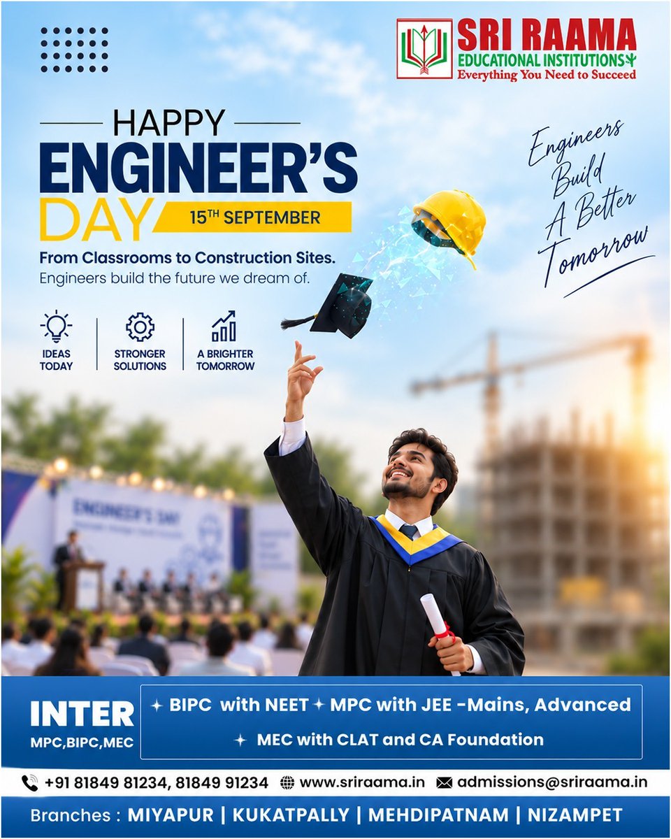 sriraamaeduinst's tweet photo. Happy Engineer’s Day!
Celebrating the minds that innovate, solve, create, and shape a better tomorrow. 
At Sri Raama College, we inspire students to dream big, think differently, and build the future with knowledge and purpose. 

#HappyEngineersDay #EngineersDay #SriRaamaCollege https://t.co/7nOOx96IXD