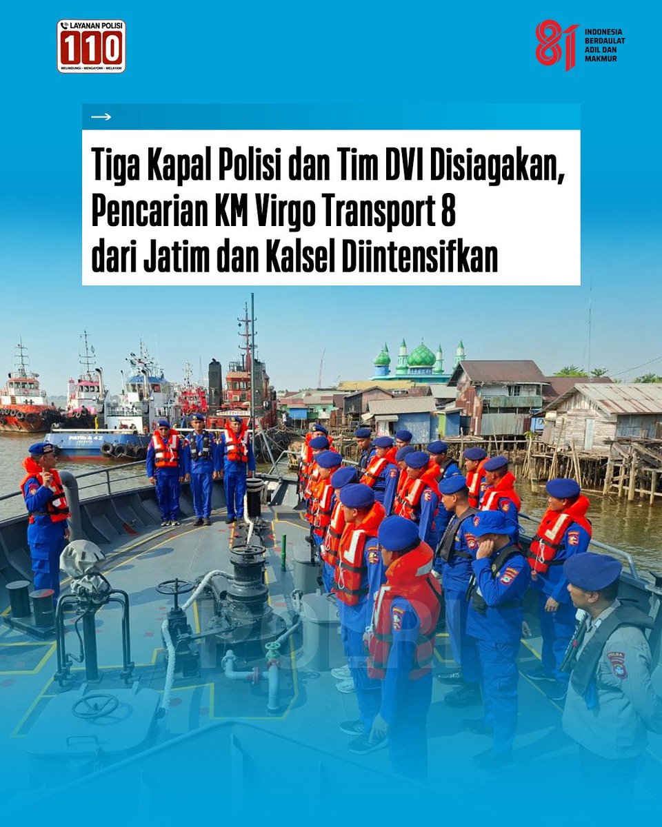 Minahasa86's tweet photo. 🚨 Polri Perkuat Operasi SAR KM Virgo Transport 8
Polri bersama Basarnas, TNI AL, KSOP dan unsur terkait terus memperluas pencarian serta evakuasi korban. Dari 243 orang, 125 telah dievakuasi dan 118 masih dalam pencarian.
#SiagaHadapiBencana
#PolriPresisi #OperasiSAR https://t.co/H1PUXy8bvu