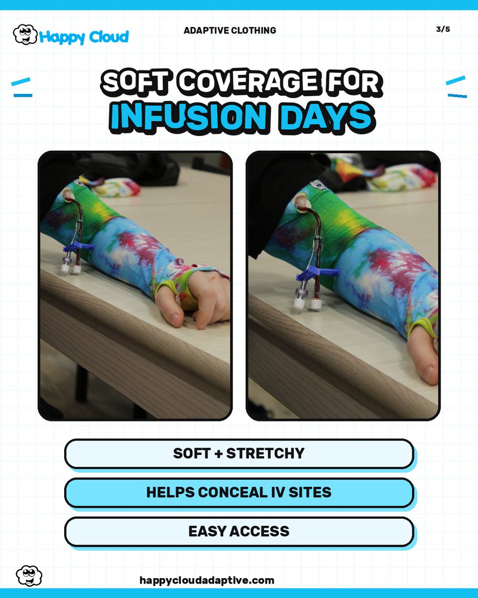 Happycloudadapt's tweet photo. Needles make you feel woozy—or do you just prefer not to see the IV site? 💙

Happy Cloud IV Covers offer soft, stretchy coverage that helps conceal IV sites while keeping access easy during infusion days.

https://t.co/R30vKSjmvP

#AdaptiveClothing #InfusionDay https://t.co/JprTMigo2t
