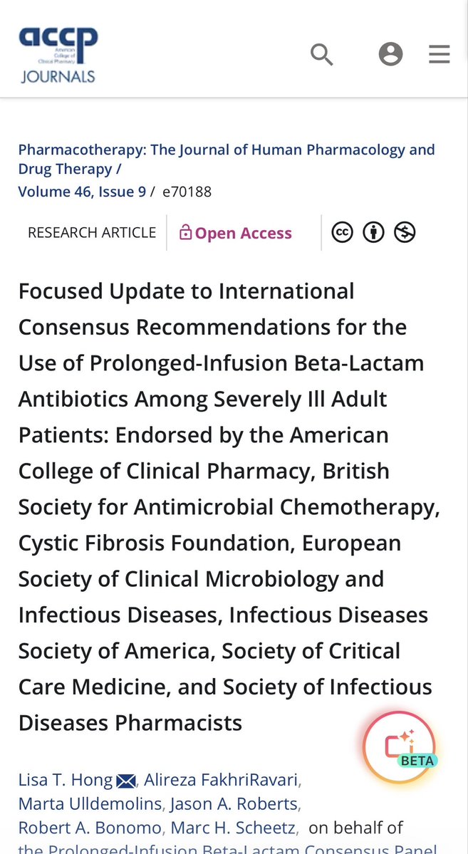infeccHRUmalaga's tweet photo. En @PharmacoJournal CONSENSO multidisciplinar @IDSAInfo 🇺🇸🩺,@ESCMID 🇪🇺🩺🧫,@accpinfdprn🇺🇸💊…en INFUSIÓN EXTENDIDA (continúa o >3 horas)de #Blactamicos en PACIENTES #GRAVES🛌
Beneficio suma 28 ens. clínicos 🆚intermitente🟰DISMINUCION mortalidad📉☠️
🔗 🆓 https://t.co/r6eQp9xTjr https://t.co/XuLIWPN2wR