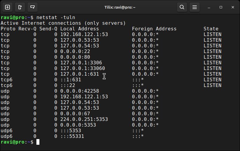 tecmint's tweet photo. 💡 Quick Linux Tip #91

Want to check network connections, listening ports, and network statistics from the Linux command line?

Run:
netstat -tuln

This shows TCP and UDP ports that are currently listening on your system.
You can also check active connections with:

netstat -an

To see which processes are using network ports:

sudo netstat -tulpn

What these options mean:
-t - Show TCP connections
-u - Show UDP connections
-l - Show listening sockets
-n - Show numerical addresses and port numbers
-a - Show all connections and listening ports
-p - Show the process using each connection

⚠️ netstat is considered a legacy tool on many modern Linux systems. If it is not installed, ss is usually the recommended alternative.

Perfect for quickly checking open ports, listening services, and active network connections.

Follow @tecmint for more #LinuxTips