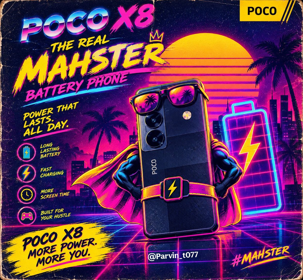 Parvin_T077's tweet photo. My pick: A + B + C = Battery Champion!
#POCOX8 #POCOF9Series
A true battery-life champion needs the whole package 8,340mAh massive battery + 67W HyperCharge + 22.5W wired reverse charging. ๐ POCO X8 brings all three together.
@POCOGlobal https://t.co/U3StzM5Ib8
