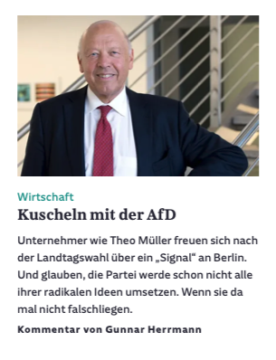 just_ethics's tweet photo. Zur Erinnerung: Theo Müller ist der "gute" Deutsche, der seit 2003 aus steuerlichen Gründen in der Schweiz lebt und dessen Holding ihren Sitz in Luxemburg hat. Genau der richtige "Patriot", um glaubwürdige Signale an die deutsche Politik zu senden. 🤦 – Konsequenzen kann jede:r bei jedem Einkauf persönlich ziehen ...