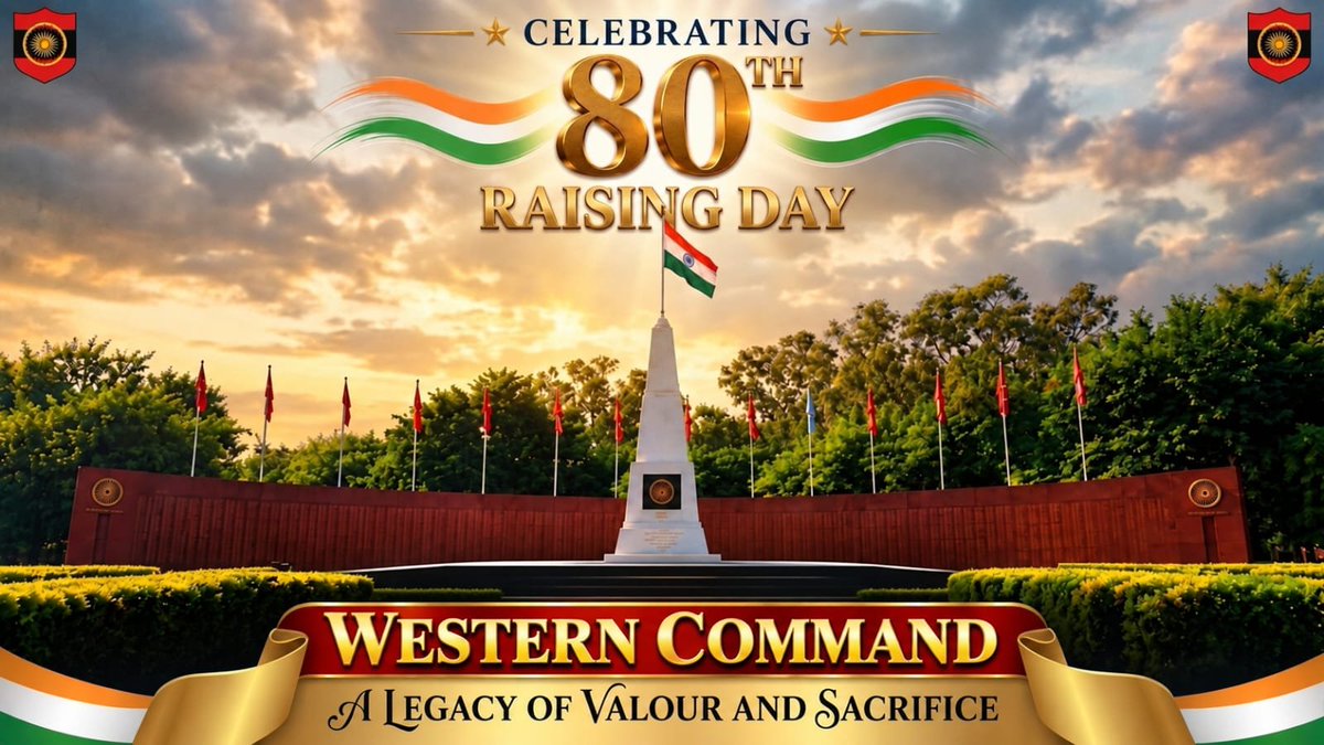 westerncomd_IA's tweet photo. Guardians of the Western Front | 80th Raising Day

On the momentous occasion of the 80th Raising Day of #WesternCommand, Lt Gen Pushpendra Singh, AVSM, SM**, #ArmyCommander, extends warm greetings and felicitations to all ranks, #Veterans, Veer Naris, Defence Civilian Employees and their families.

Forged in courage and tempered by tradition, Western Command has rendered eight decades of resolute service in safeguarding the sanctity of the Western Front, evolving into a modern, technology-enabled and future-ready force, prepared to meet the challenges of multi-domain warfare.

On this landmark occasion, the Army Commander exhorts all ranks to renew their solemn pledge to serve with unwavering commitment, defend the Nation with unflinching resolve and uphold the highest traditions of Duty, Honour and Courage, while maintaining operational dominance and readiness for future wars.

Eighty Years of Unyielding Vigil.
Eighty Years of Service to the Nation.
Ever Westwards, Ever Victorious.

#80thRaisingDay
#WesternCommand

@adgpi
@SpokespersonMoD
@prodefencechan1
@prodefencejammu