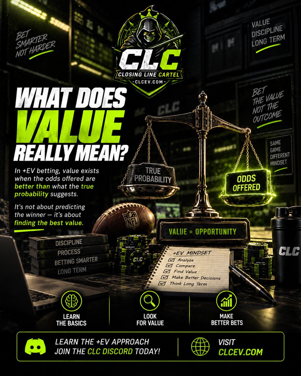 CLC_ev's tweet photo. Stop asking only:
“Who will win?”

Start asking:
“Is this price worth taking?”

That’s the shift from prediction-based betting to value-based betting.

#EVBetting #BettingValue #SportsBetting https://t.co/tzjmG1wlXf