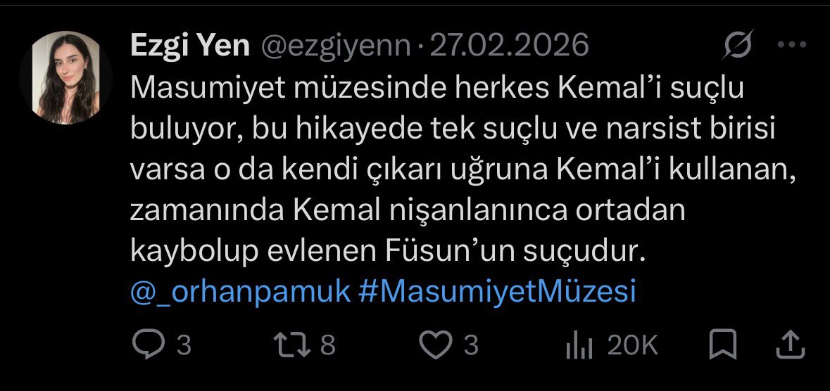 jamiryuhanim's tweet photo. @minizakoyim Kız Orhan Pamuk’a Füsun’u bile şikayet etmiş. Harika biri akdjddkf https://t.co/1opYU0VkAZ