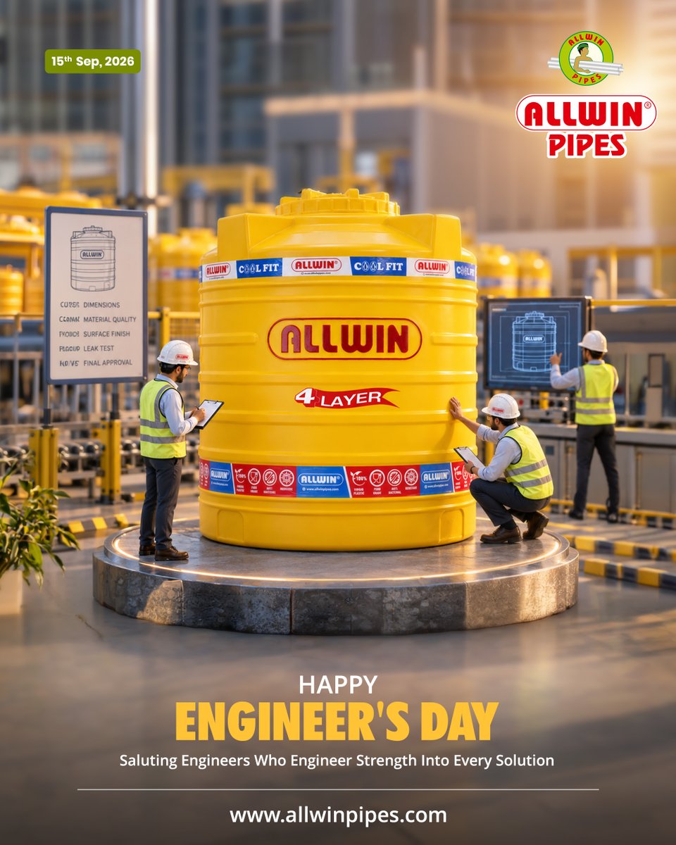 allwinpipes's tweet photo. Behind every dependable flow and durable storage solution stands engineering brilliance. Wishing all engineers a Happy Engineers Day!

#HappyEngineersDay #EngineeringTheFuture #EngineersInAction #InnovateBuildInspire #EngineeringExcellence #CheersToEngineers
#AllwinPipes https://t.co/ryftt4N2Q3