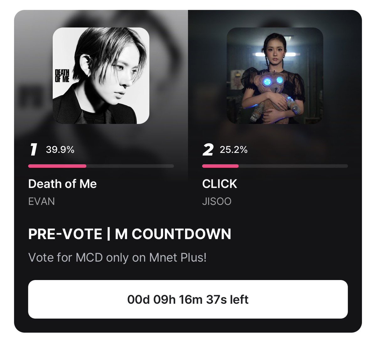 evanfolder's tweet photo. Don’t forget to vote for “Death of Me” in the M COUNTDOWN pre-vote on Mnet ‼️

The poll ends today at 11:59 PM (KST).

🗳️ 5 times per device

#EVAN #에반 #HEESEUNG #희승 https://t.co/47S0gPxSLl