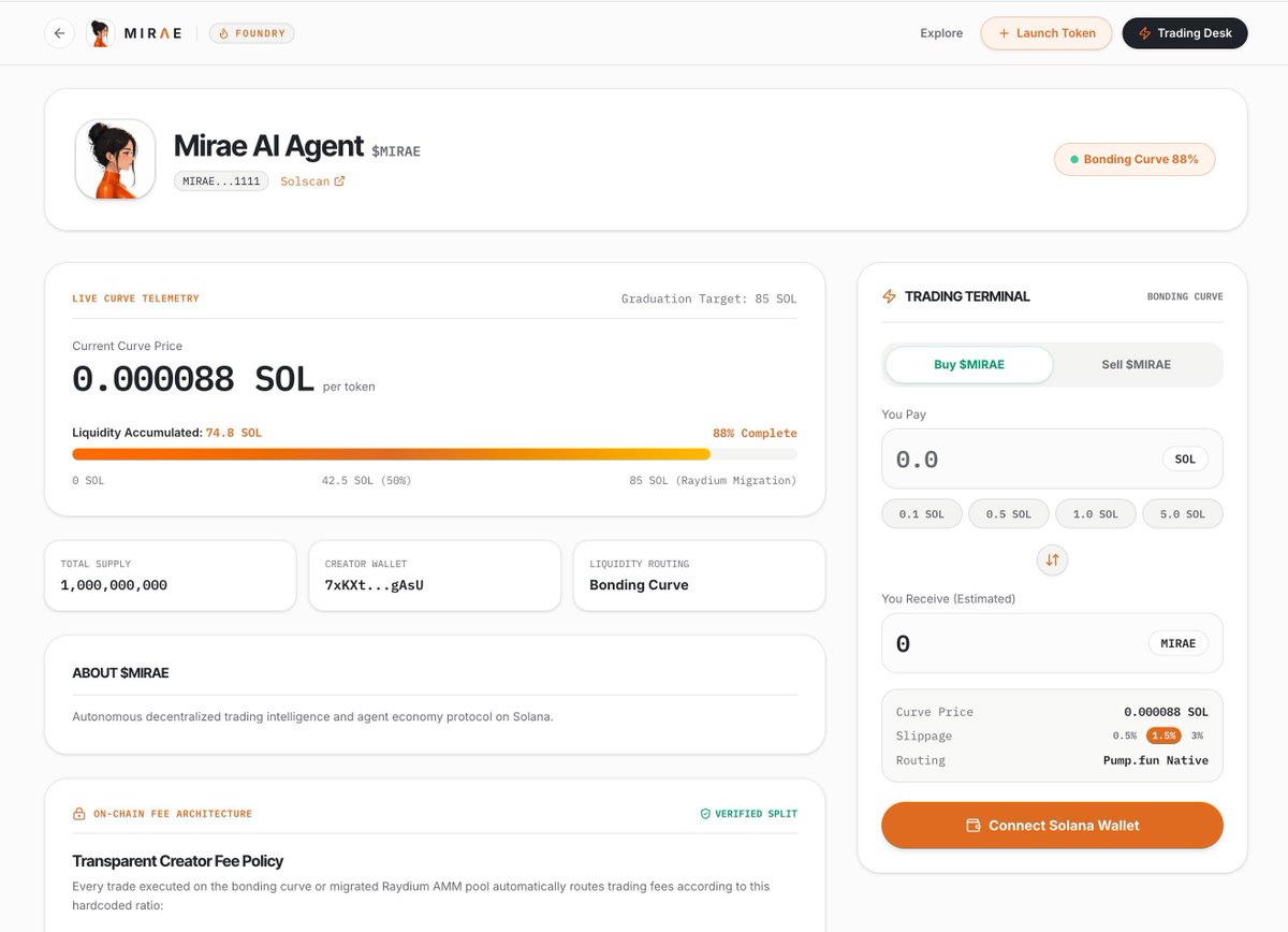 ProjectMirae's tweet photo. Sneak peek: Mirae Foundry.

Launch once. Choose a pair from native assets, stablecoins, or tokenized stocks. Bring one token across multiple chains and launchpads while maintaining one synchronized price.

The raise becomes its onchain treasury. Trading fees keep growing it. Holders decide what comes next.

Mirae will not just trade markets. It will help create them.

Coming soon.