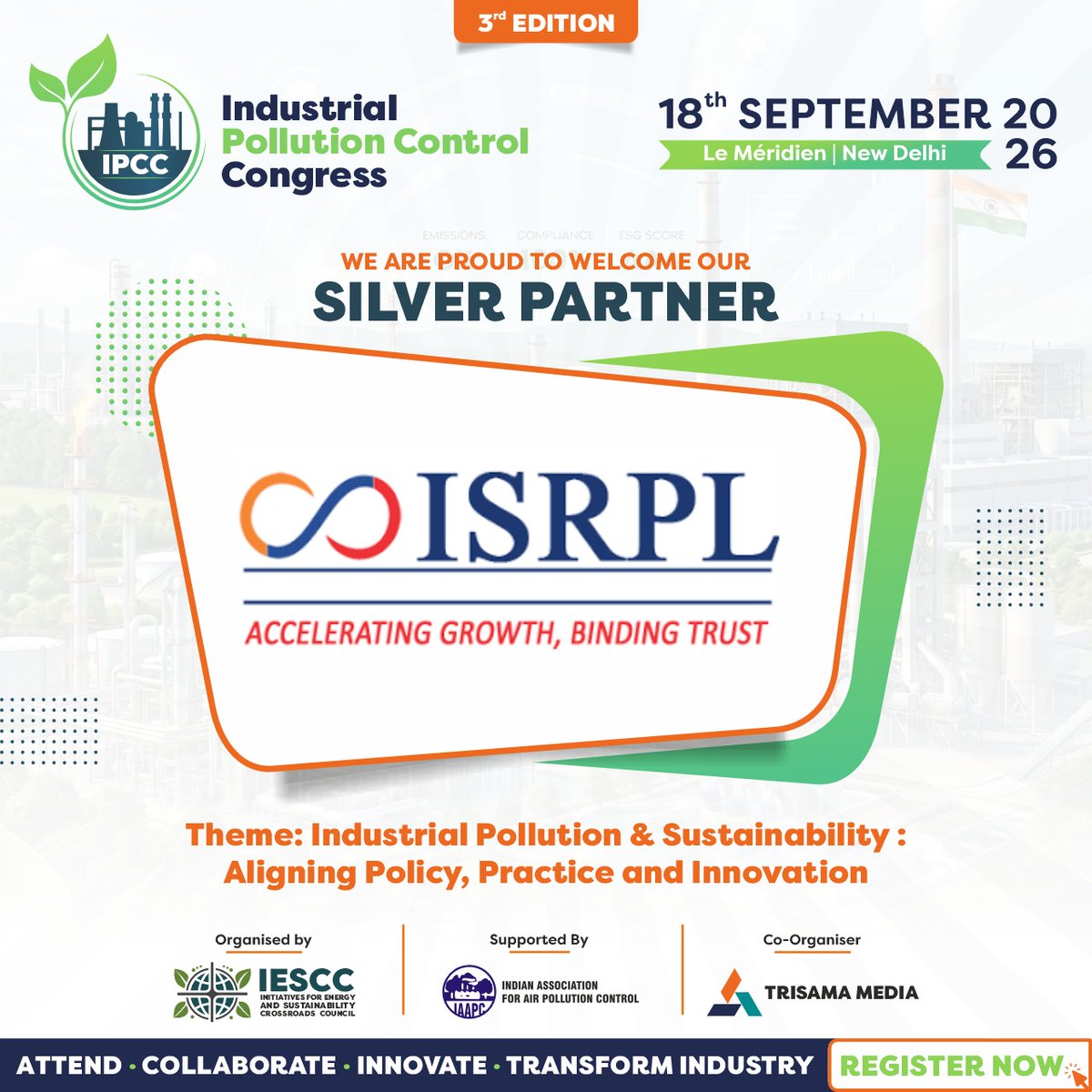 ipccongress's tweet photo. 🎉 Welcoming ISRPL as the Silver Partner for IPCC 2026! Driving cleaner industries for a sustainable tomorrow.���
📅18 Sept |📍New Delhi
🔗https://t.co/R6shG66AX3
#IPCC2026 #SilverPartner #ISRPL #Sustainability #CleanerIndustries https://t.co/GaLs6R90UH