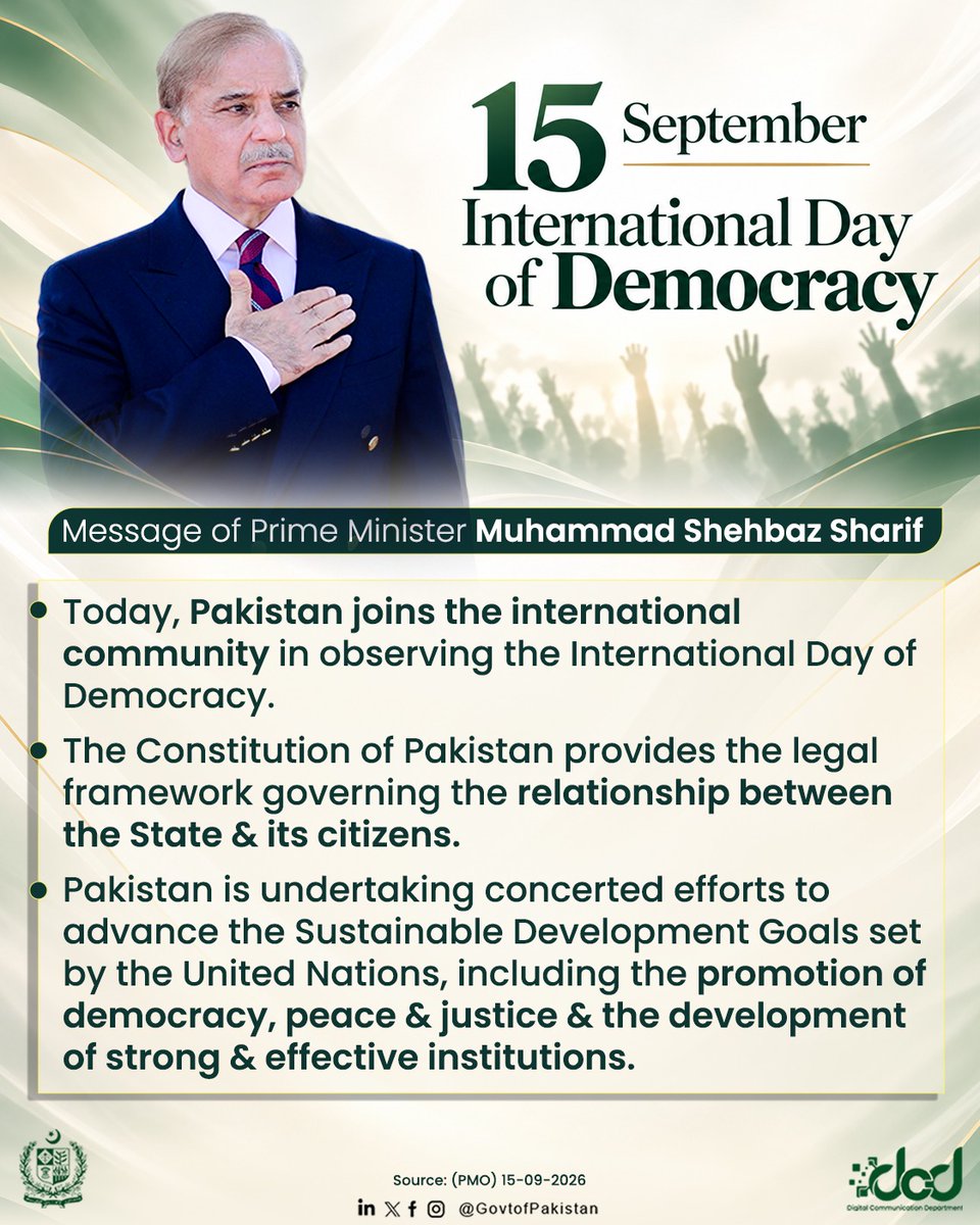 Pakistan Reaffirms Commitment to Democracy on International Day of Democracy