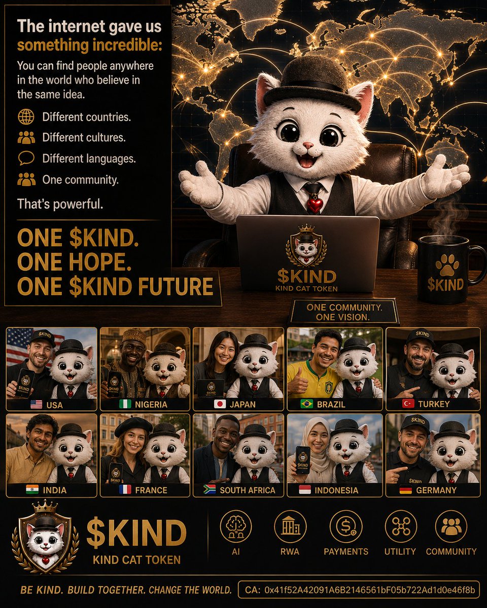 WilsonUgobest's tweet photo. DIFFERENT PEOPLE 

DIFFERENT NATION

DIFFERENT LANGUAGE 

DIFFERENT CULTURE...

ONE $KIND 🔥 

$KIND | KIND CAT TOKEN, THE TRILLION DOLLAR MEME THAT HUGS BACK ❤️🫂 

CA: 0x41f52A42091A6B2146561bF05b722Ad1d0e46f8b https://t.co/DCL19bUzRh