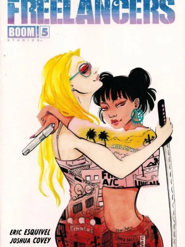 ericMesquivel's tweet photo. FREELANCERS had a lot of excellent covers, but I think this one for #5, by Eliza Frye, might be my absolute favorite.

Fun fact: Eliza works for Pepsi now, designing Cherry Coke cans and stuff.

#comicbooks #comics #badgirlcomics https://t.co/QPoIZqv3D5