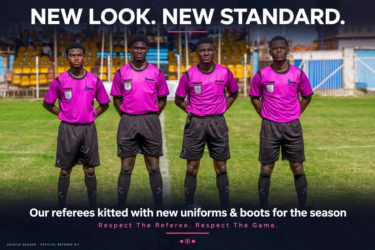 gh3rdteam's tweet photo. NEW LOOK. NEW STANDARD

Our referees are stepping onto the pitch in style this season - kitted with brand new uniforms and boots!
 Sharp look, greater confidence.
 #GPL  #RespectTheReferee https://t.co/1aeJJppvQ6