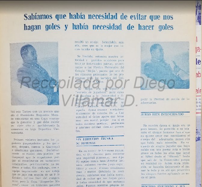 Diegovlmr's tweet photo. Octubre 1973 – Aniversario 55 de LDU
Se publica entrevista al Dr. Rodrigo Jácome Moscoso, primer puntero izquierdo del equipo (jugó entre 1919 –año del primer partido- y 1924) y uno de los “padres fundadores”: “A LIGA LE SIGO SINTIENDO COMO COSA PROPIA”. #HistoriaLDU @LDU_Oficial https://t.co/INU96tWmUz
